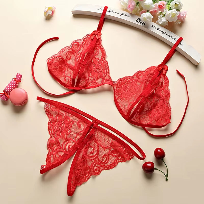 Sexy Lingerie Woman Erotic Pajamas Lace Lingerie Sex Clothes Babydoll Erotic Transparent Porn Blue Sexy Tops Thong Set Lingerie